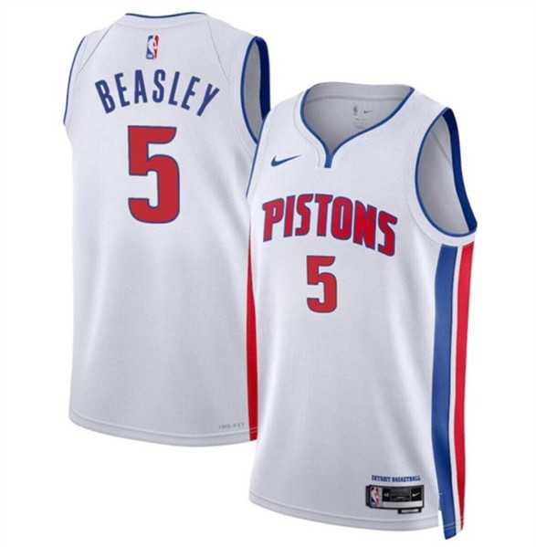 Men%27s Detroit Pistons #5 Malik Beasley White 2024 Association Edition Stitched Jersey Dzhi